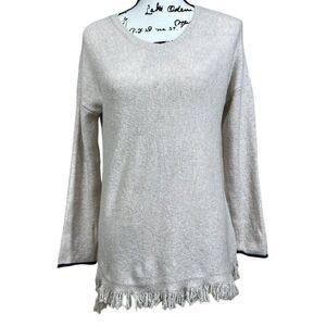 NIC + ZOE Cream Fringe Knit Sweater Women long sleeve size PP Petites cottage